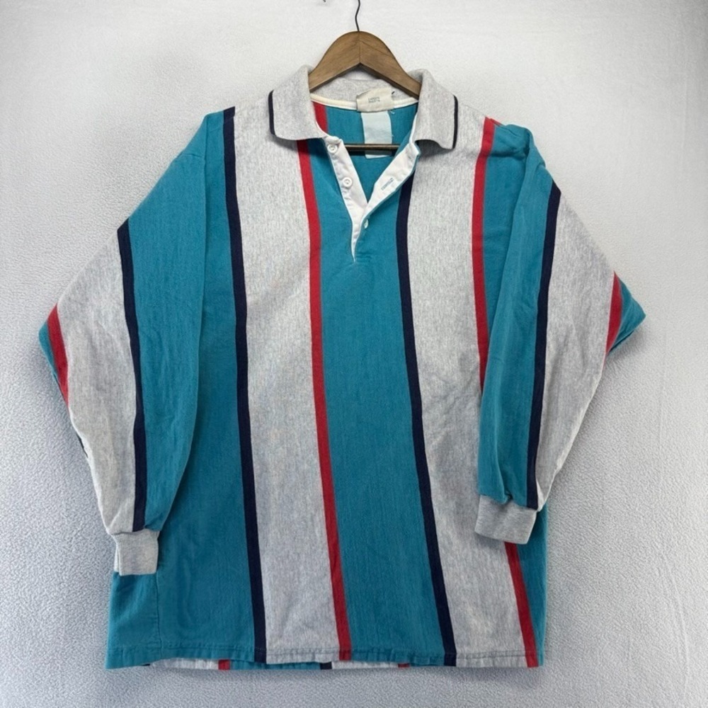 Vintage Northern Reflections Rugby Shirt men's Large Blue Gray Vertical Striped